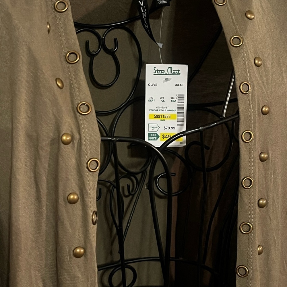 VENINI Open Front Duster Studded Kimmo Sz XL Women Green - Picture 6 of 9